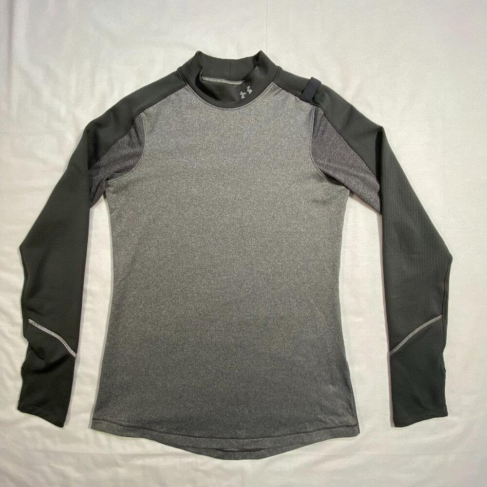 Under Armour Cold Gear Top Womens Small Gray Black Runnimg Outdoor Sports